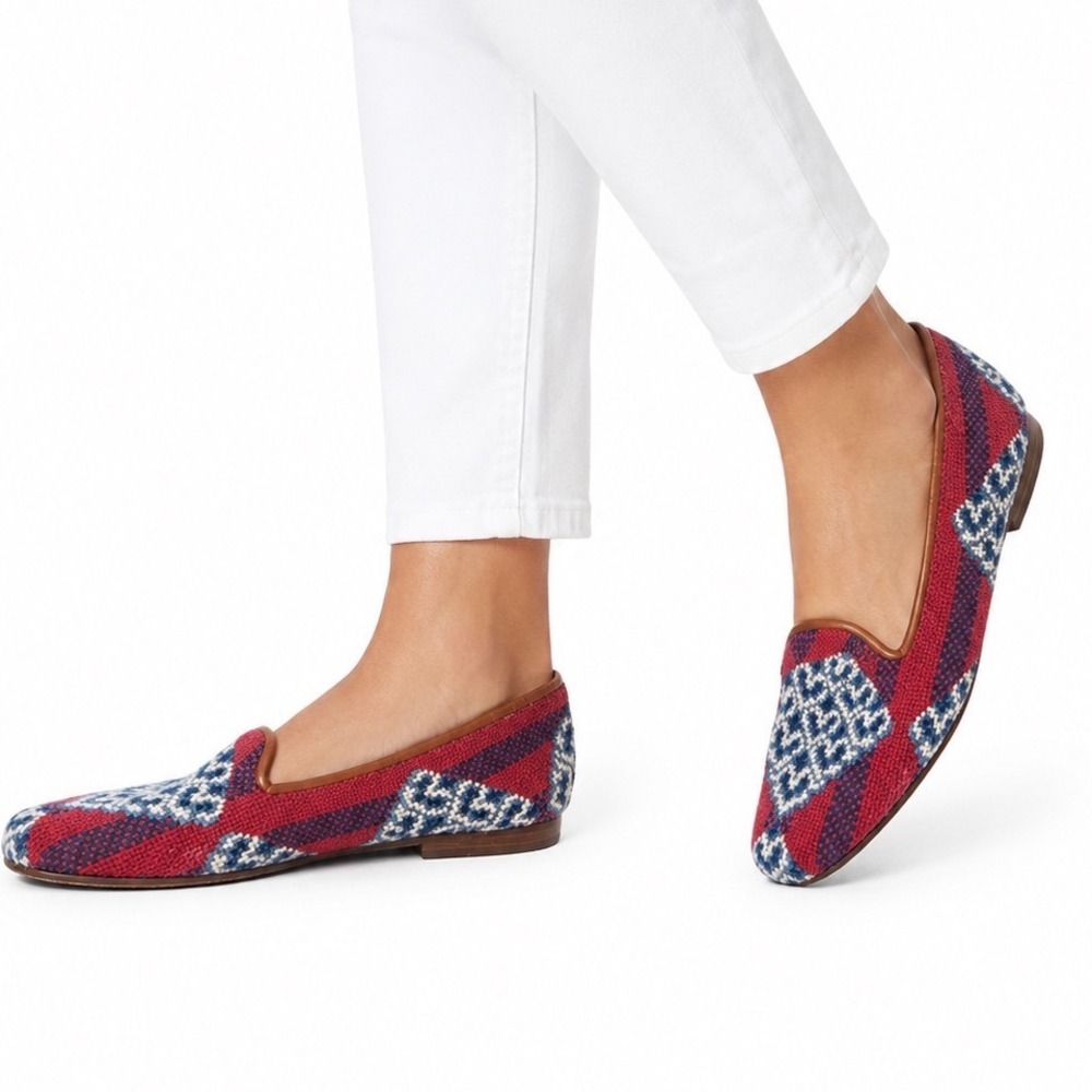 Stubbs & Wootton Woven Geometric Diamond Lattice Loafers Women's Size 5.5